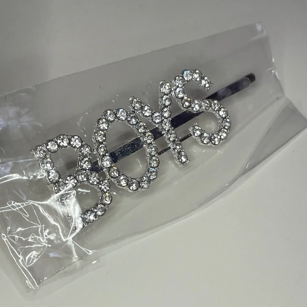 Crystal Rhinestone Studded Metal Hair Pin Accessory “BOYS”